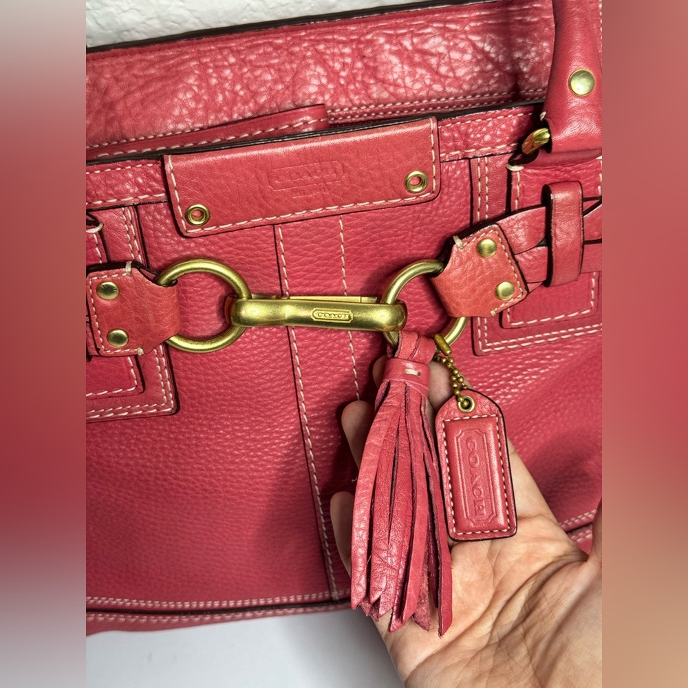 Coach Y2K Hampton Red Pebbled Leather Carryall Satchel Tote Shoulder Bag - Picture 2 of 15